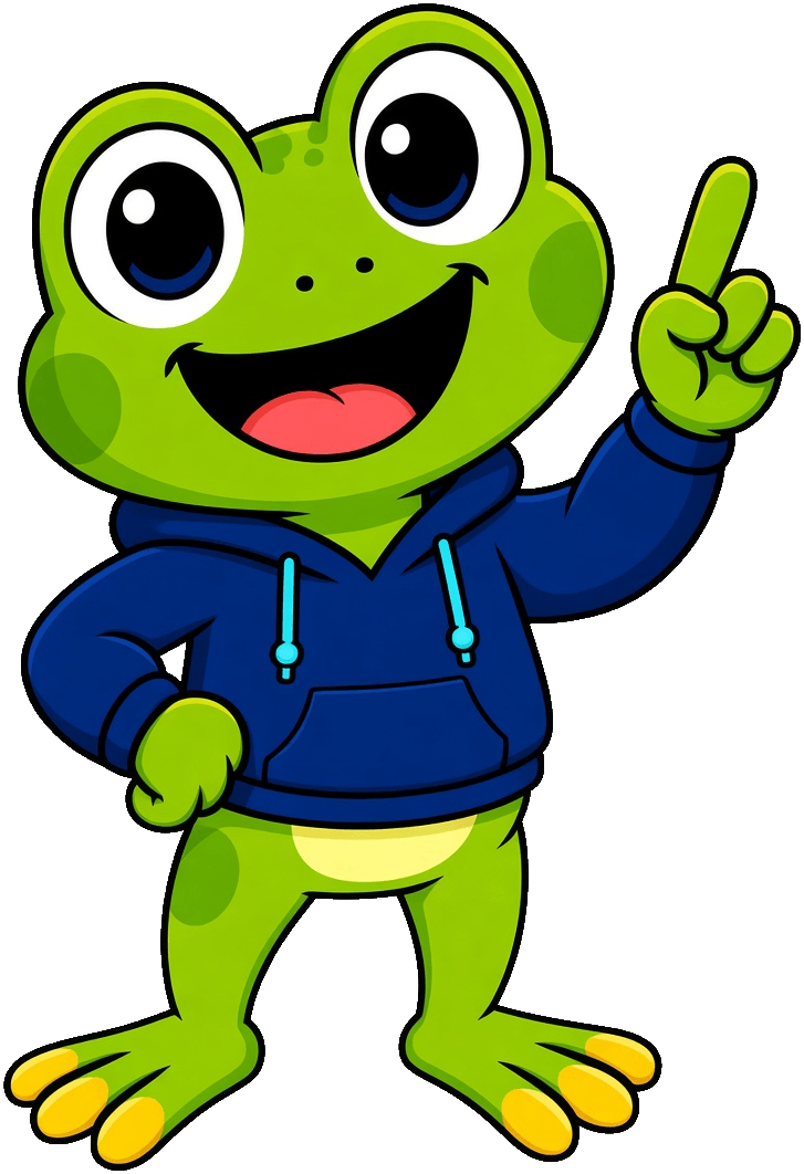 Mascotte Hopy che indica un’idea